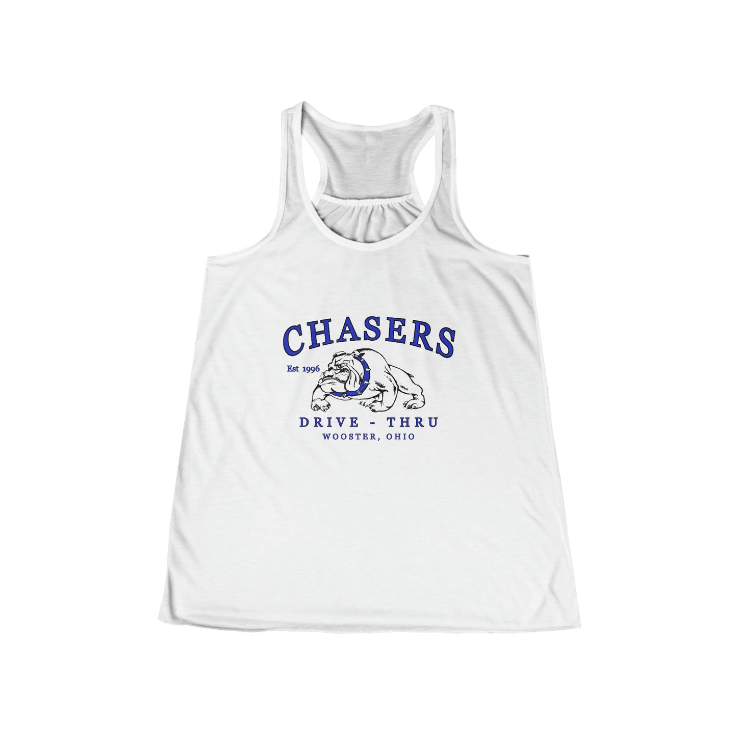 White, White marble, Black and Athletic Heather Chasers Women's Flowy Racerback Tank