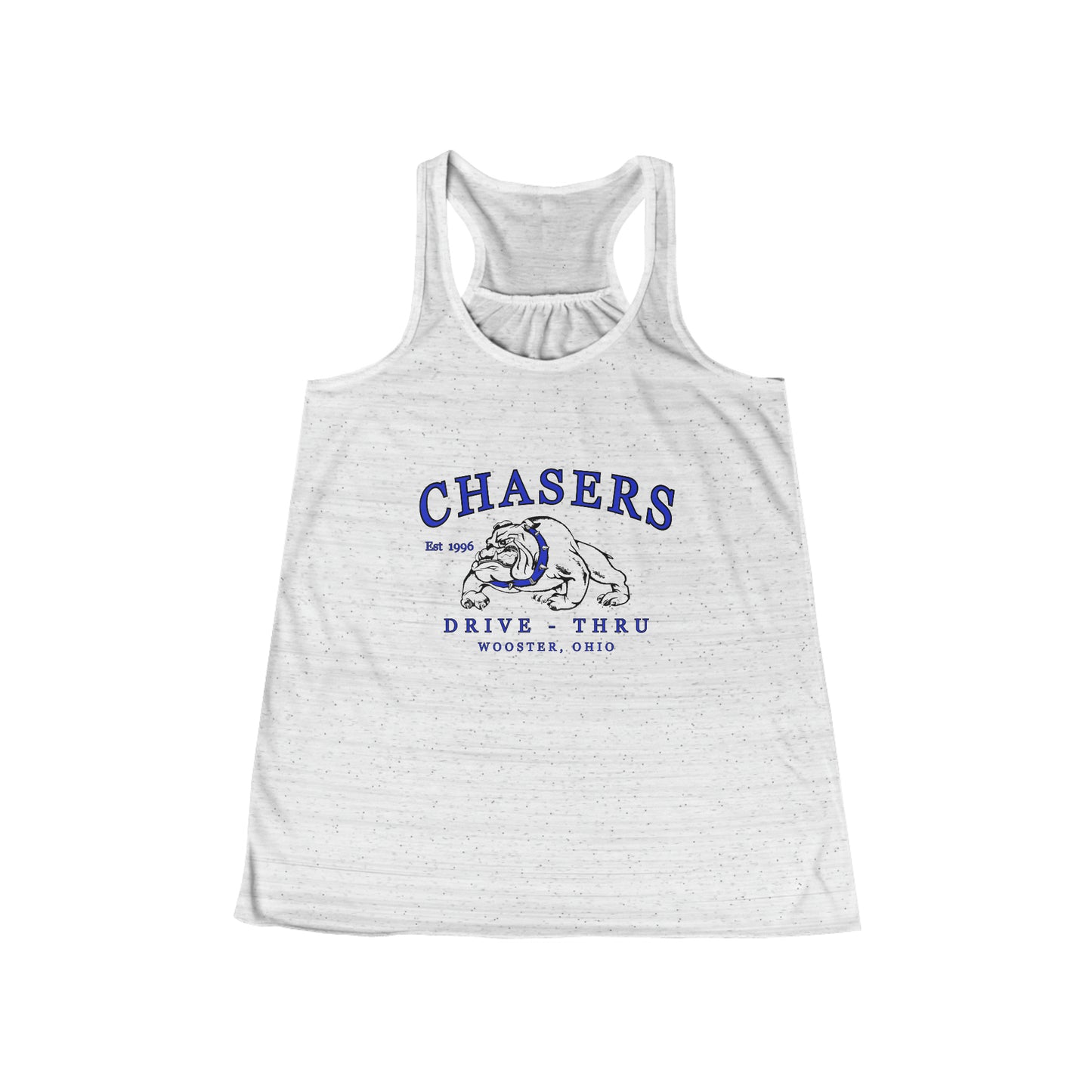 White, White marble, Black and Athletic Heather Chasers Women's Flowy Racerback Tank